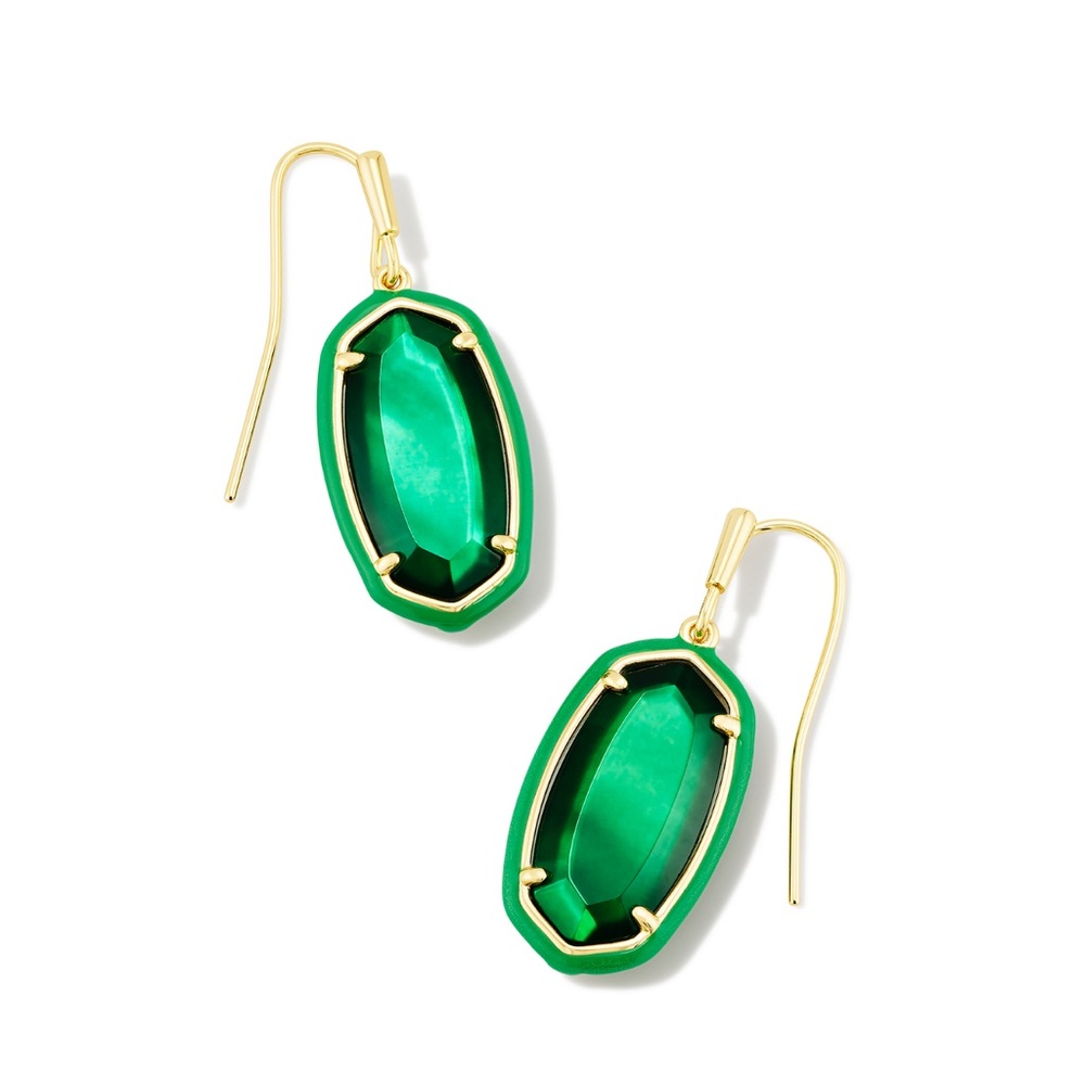 Kendra Scott Dani Gold Enamel Framed Drop Earrings in Emerald Illusion